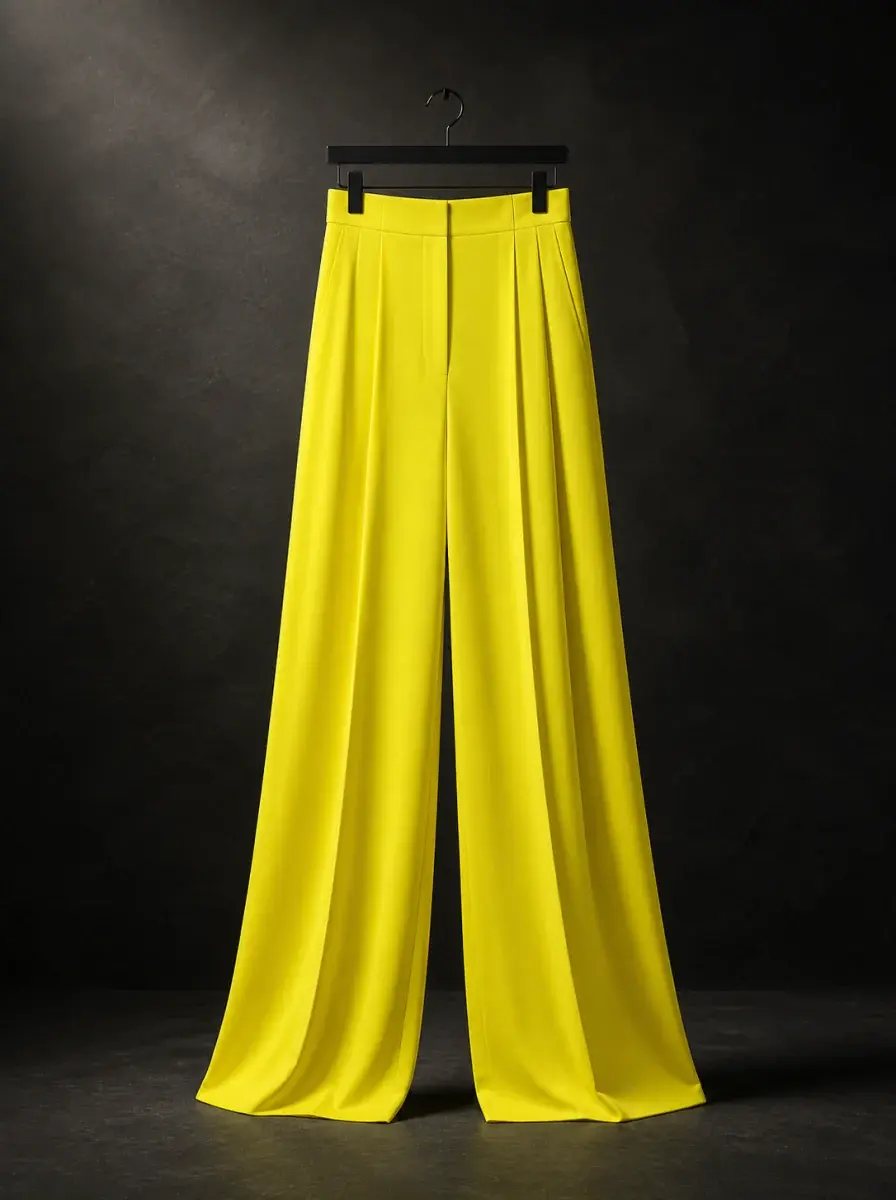 Acid-yellow pleated trousers