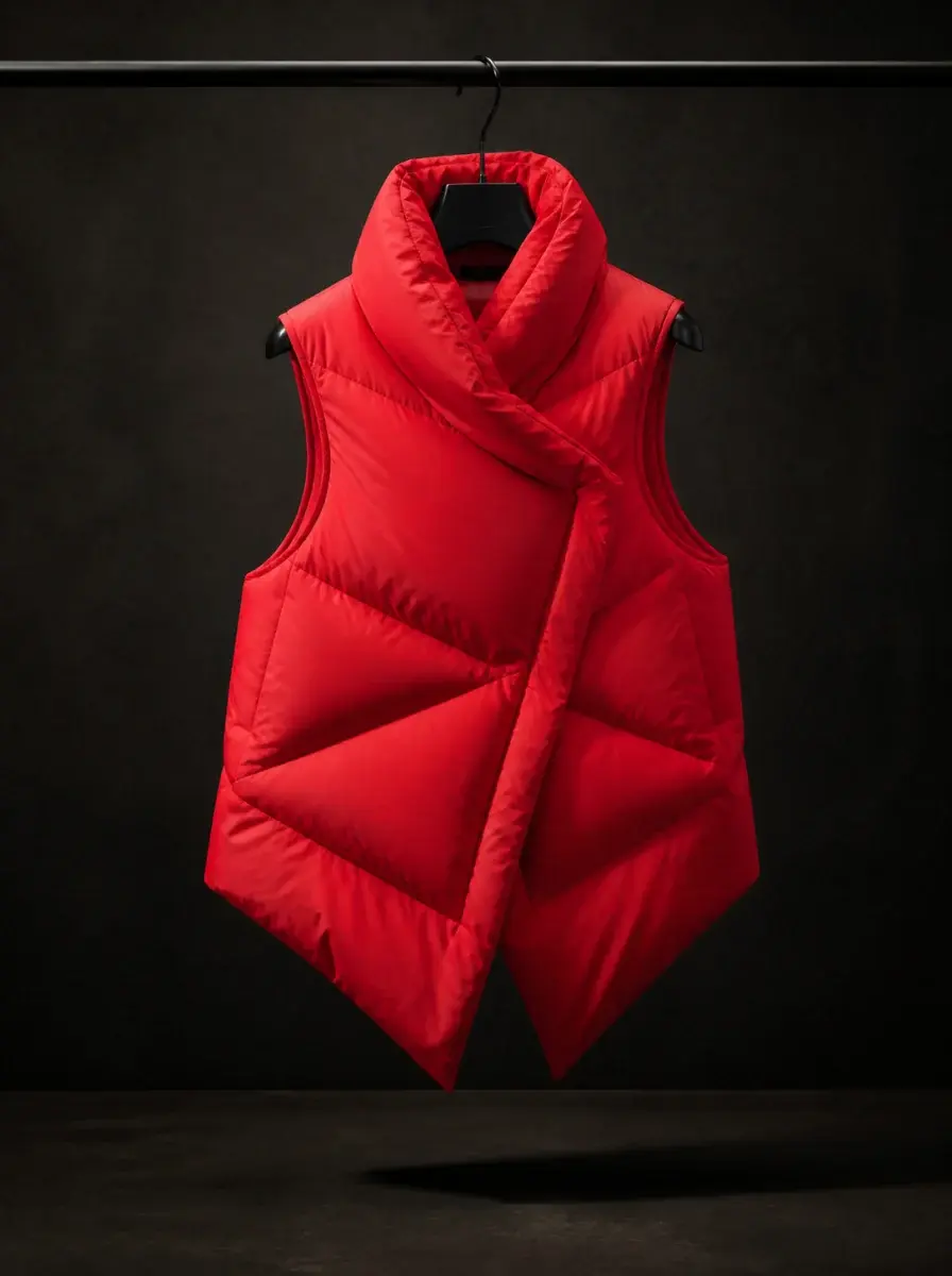 Red sculptural puffer vest