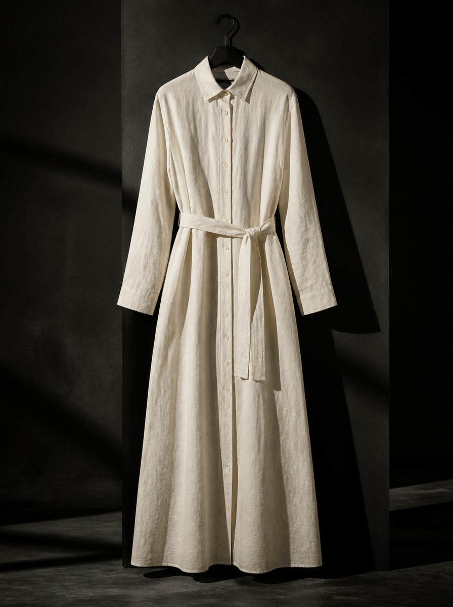 Cream linen shirt dress
